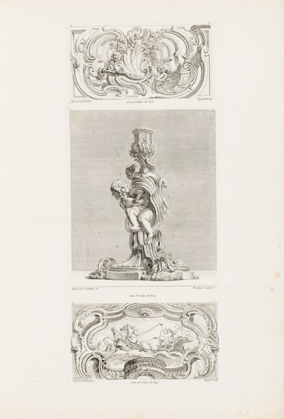 Panneau ornemental avec fontaine en coquillage encadrée de guirlandes et volutes, pl. 22 dans Oeuvre de Juste-Aurèle... - Juste Aurèle Meissonnier